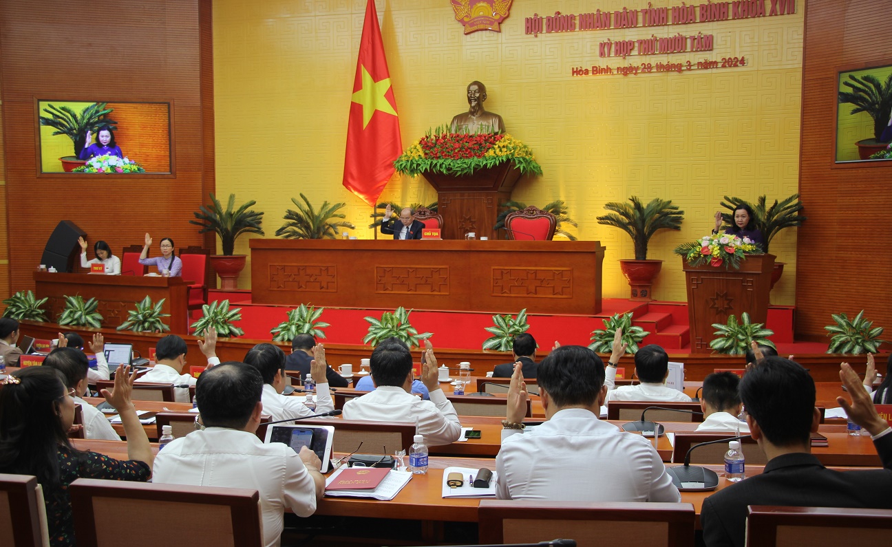 Đại biểu HĐND tỉnh biểu quyết thông qua các nghị quyết tại Kỳ họp